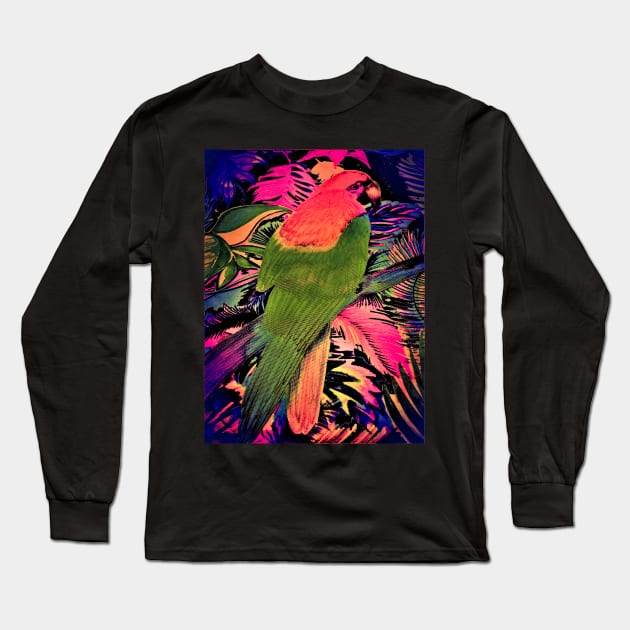 BEAUTIFUL VIBRANT MACAW DRAWING TROPICAL FLOWERS FERN PALM Long Sleeve T-Shirt by jacquline8689